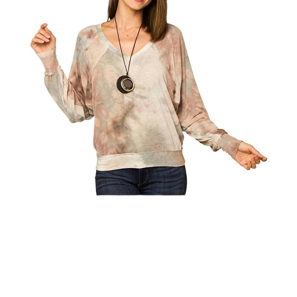 NEW JUPEE fawn tie dye v neck sweater in mauve/grey